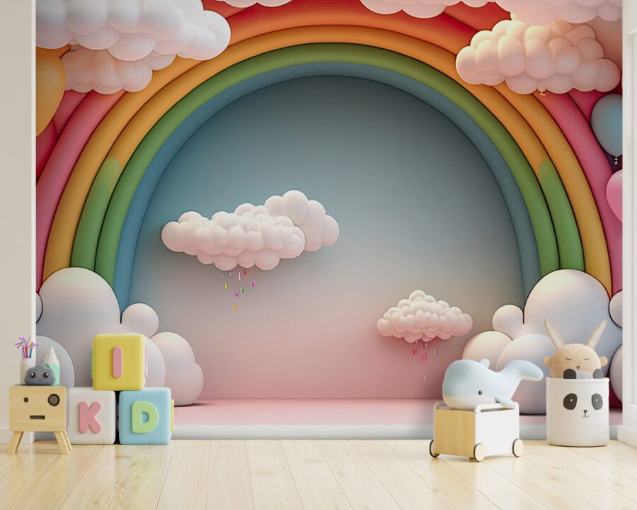 Regenboog en wolken in een kamer