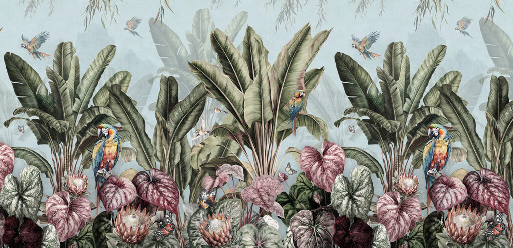 Behang met tropische planten en vogels Behang met tropische planten en vogels