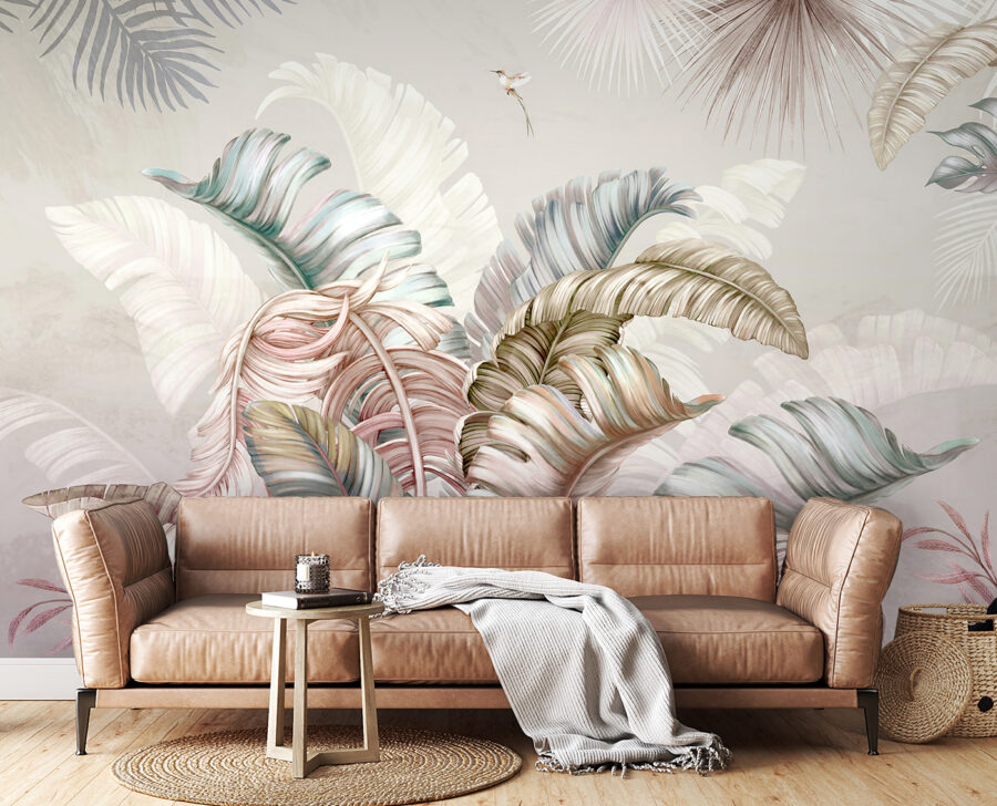 Tropical foliage with delicate birds Tropical foliage with delicate birds