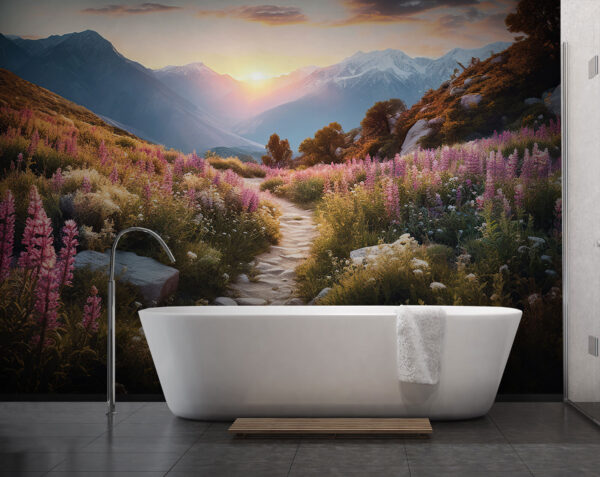 Pad door een berg met bloemen Pad door een berg met bloemen