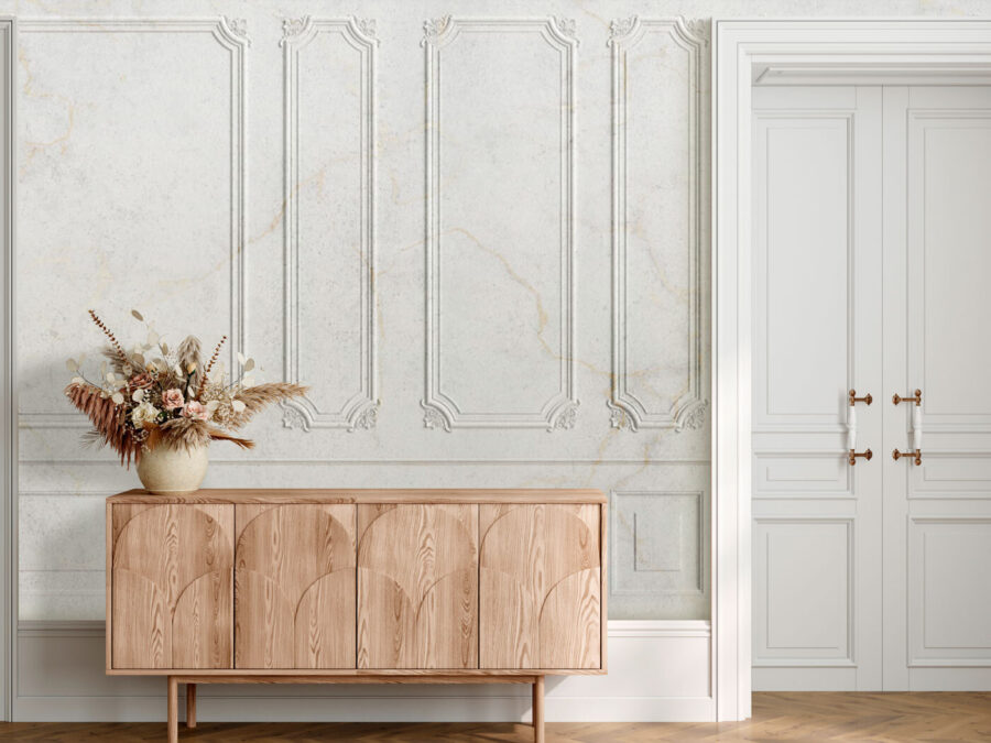 Witte muur met rechthoekige motieven