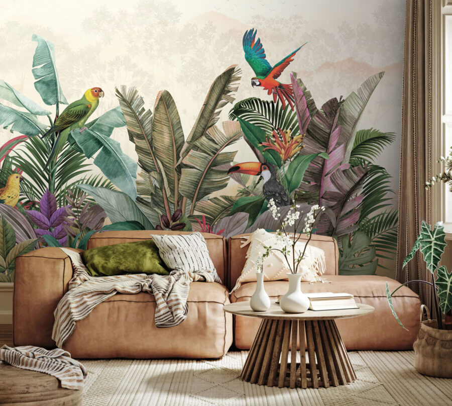 Groep vogels en planten