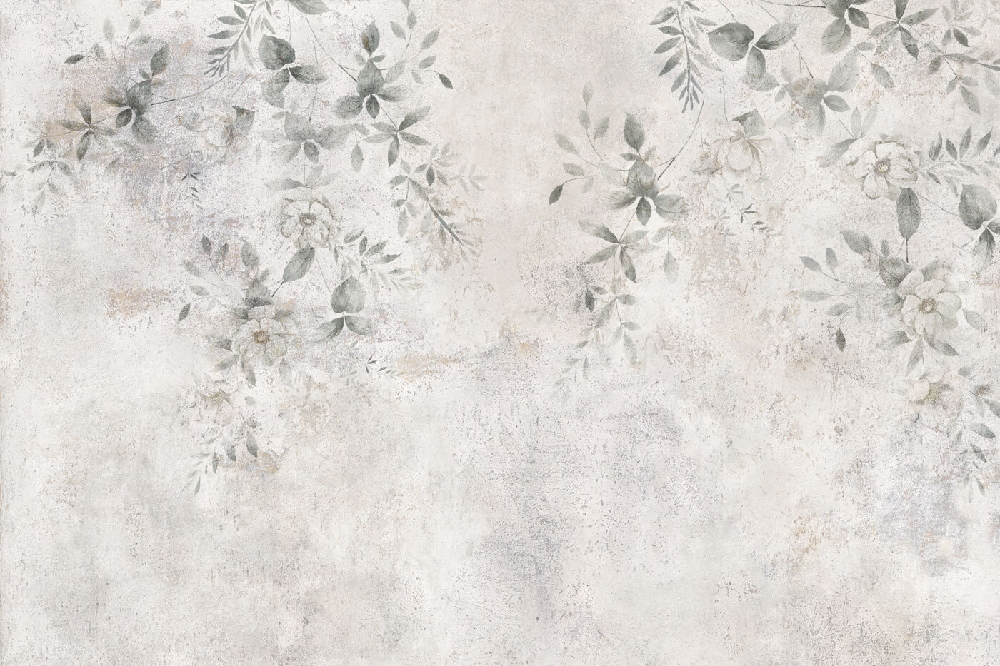White wall with leaves and flowers White wall with leaves and flowers