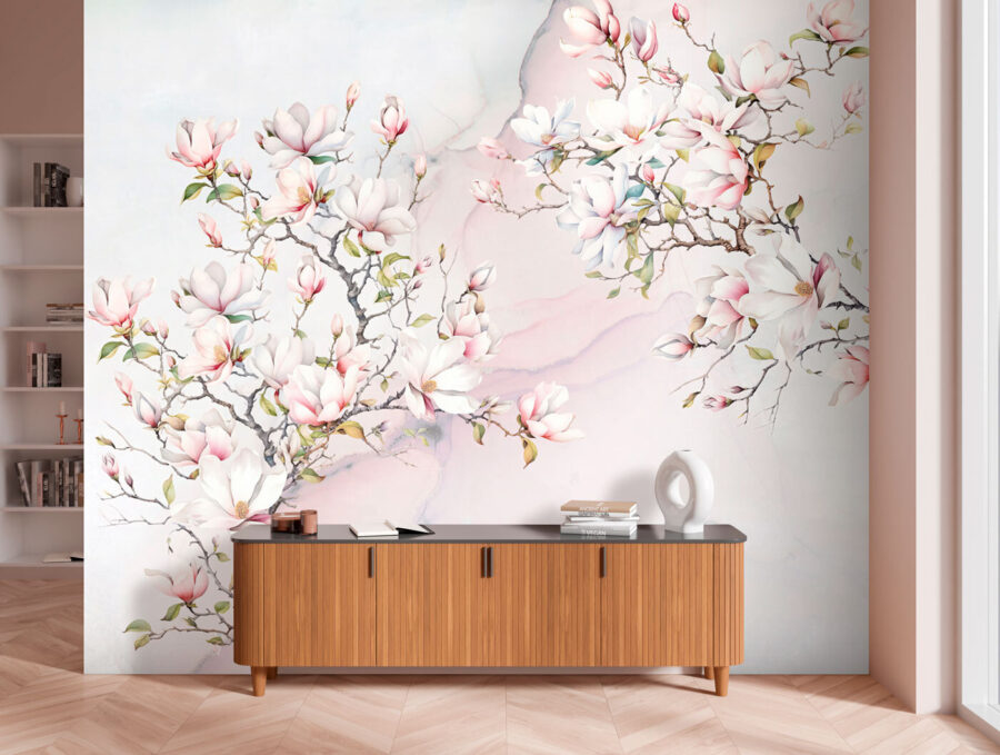 Schilderij van bloemen op een marmeren oppervlak Schilderij van bloemen op een marmeren oppervlak