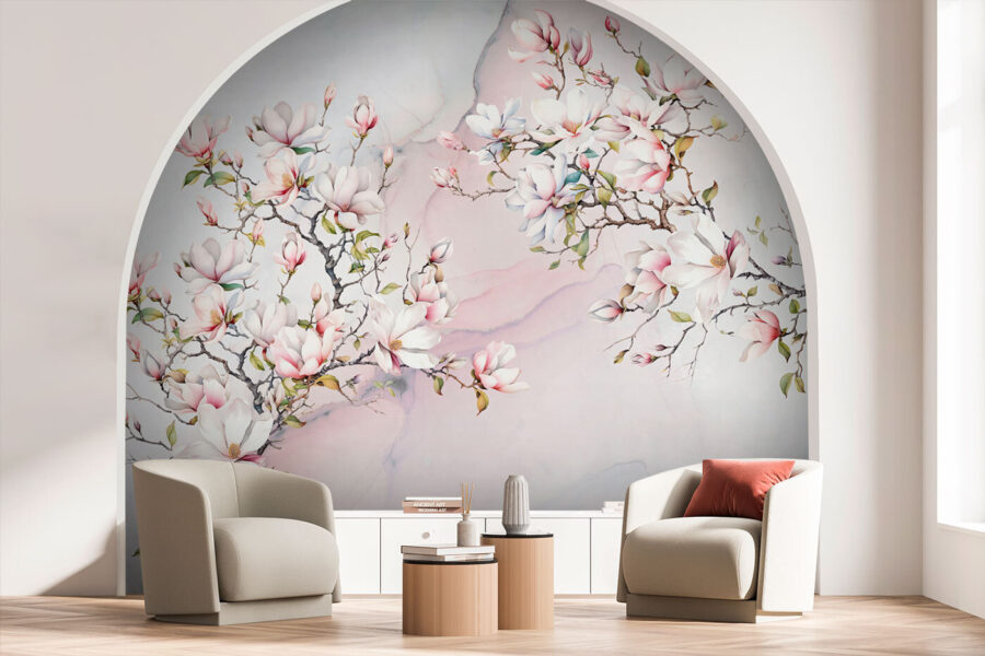 Schilderij van bloemen op een marmeren oppervlak Schilderij van bloemen op een marmeren oppervlak