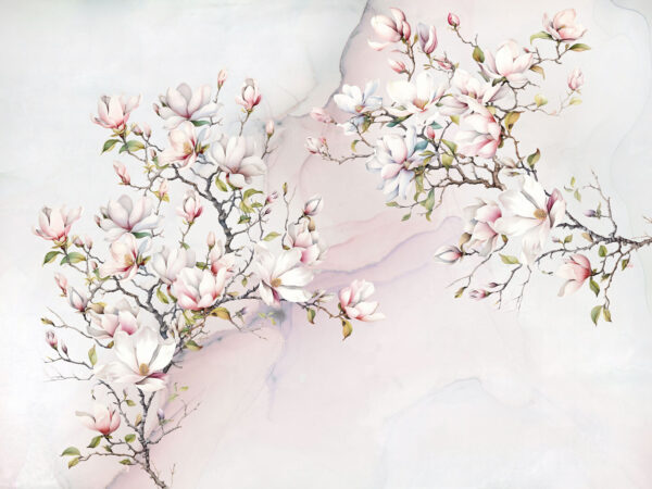 Schilderij van bloemen op een marmeren oppervlak Schilderij van bloemen op een marmeren oppervlak