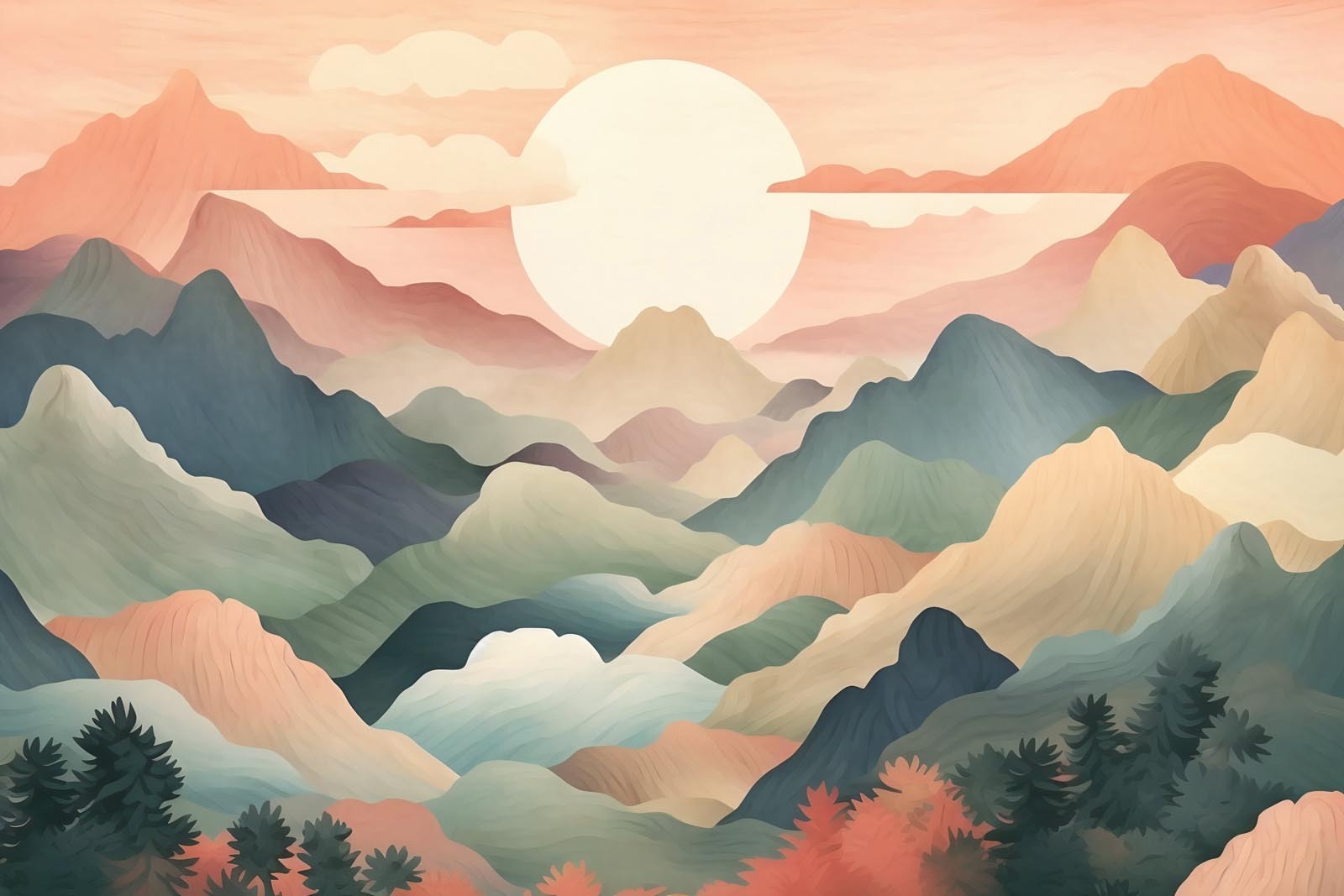 Landscape with mountains and trees Landscape with mountains and trees