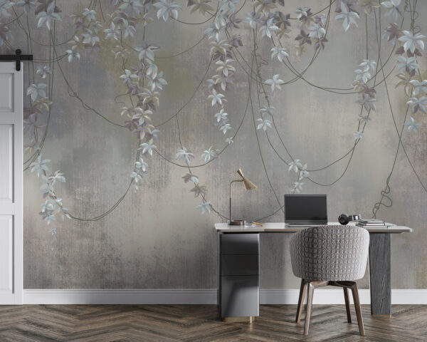 Behang met witte bloemen Behang met witte bloemen