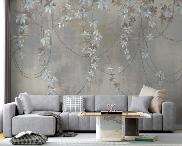 Behang met witte bloemen Behang met witte bloemen
