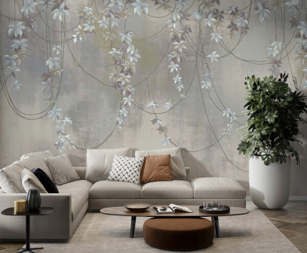 Behang met witte bloemen Behang met witte bloemen