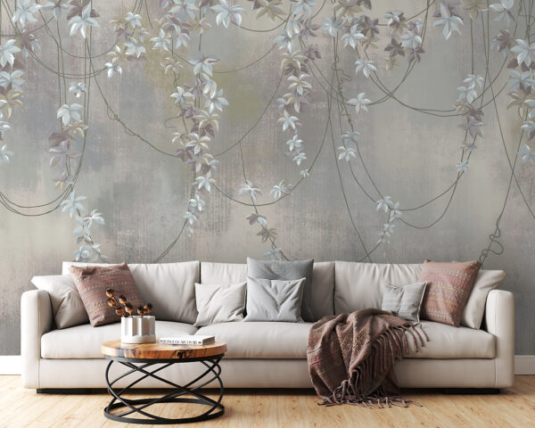 Behang met witte bloemen Behang met witte bloemen