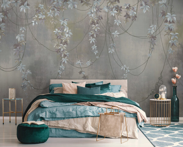 Behang met witte bloemen Behang met witte bloemen