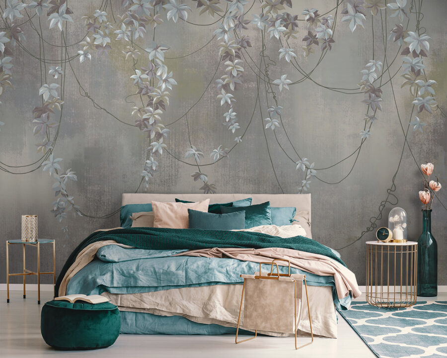 Behang met witte bloemen
