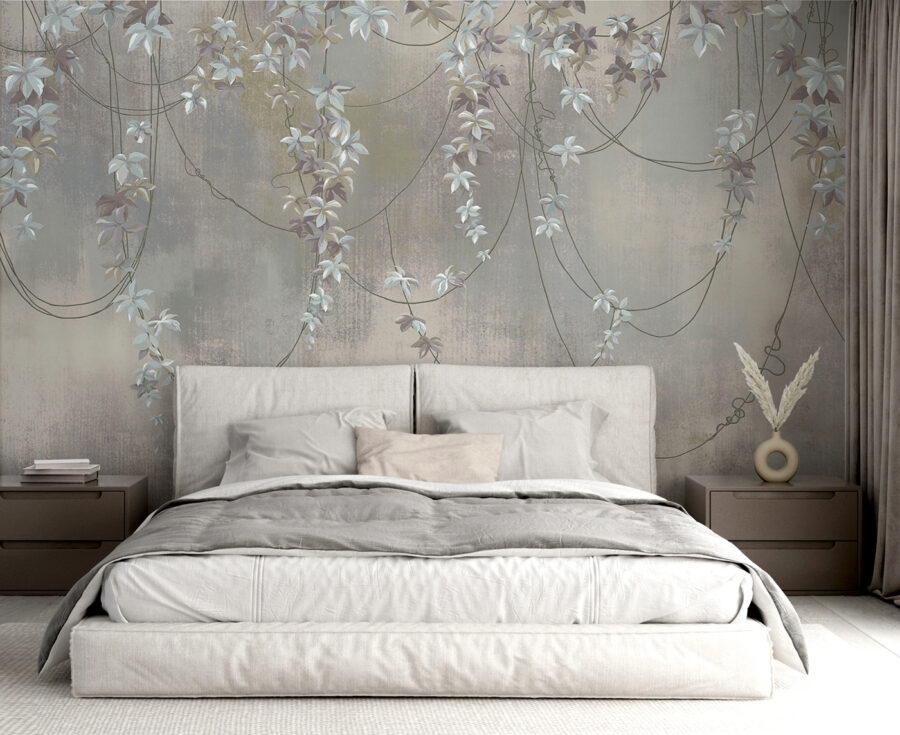 Behang met witte bloemen