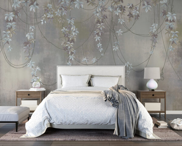 Behang met witte bloemen Behang met witte bloemen