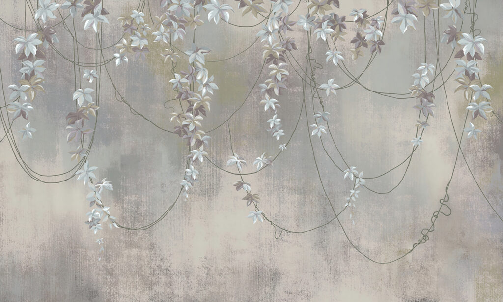 Behang met witte bloemen Behang met witte bloemen