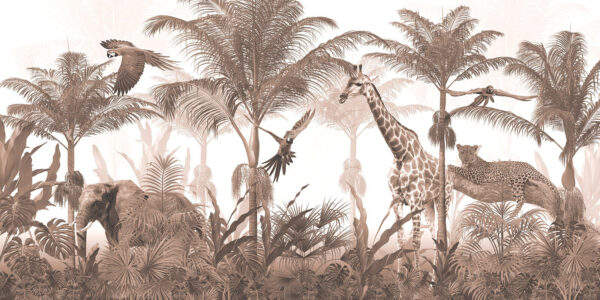 Giraffen en een papegaai in een bos Giraffen en een papegaai in een bos