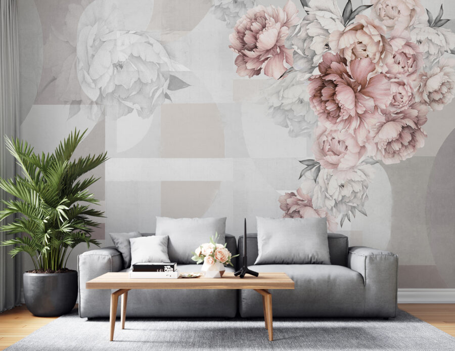 Zachte bloemen als aanvulling op abstracte vormen. Zachte bloemen als aanvulling op abstracte vormen.