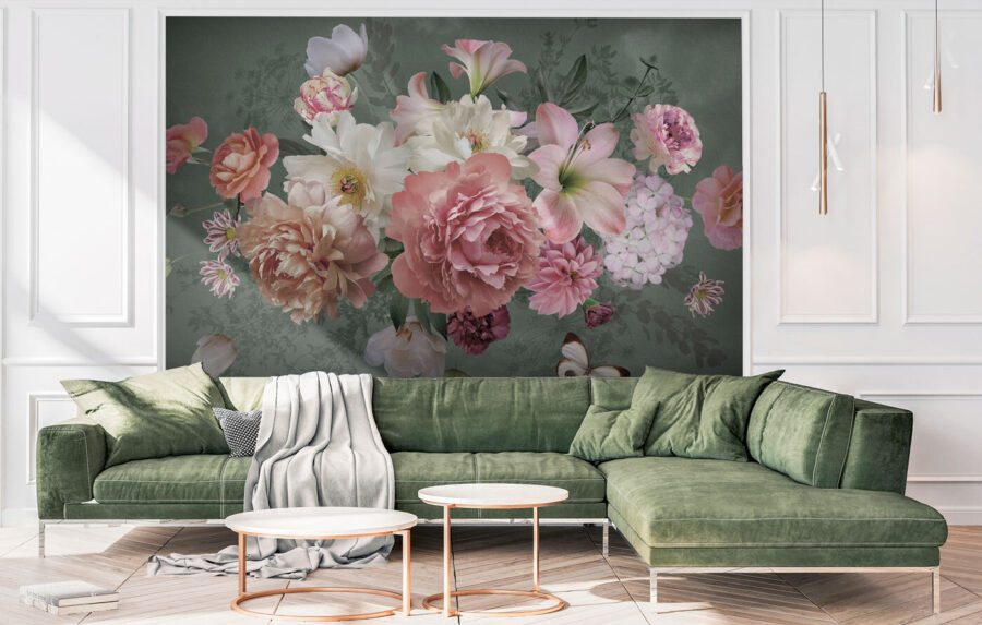 Groep bloemen met een vlinder