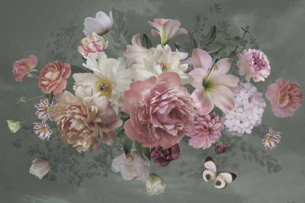 Groep bloemen met een vlinder Groep bloemen met een vlinder