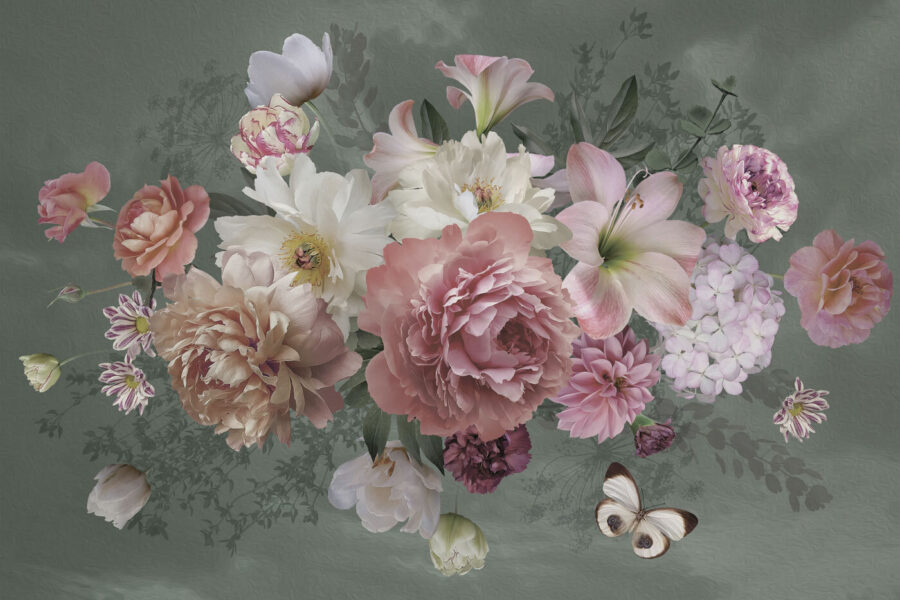 Groep bloemen met een vlinder