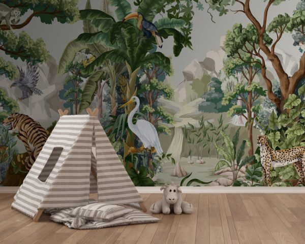 Behang met jungle scène Behang met jungle scène