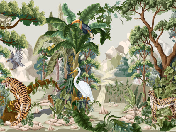 Behang met jungle scène Behang met jungle scène