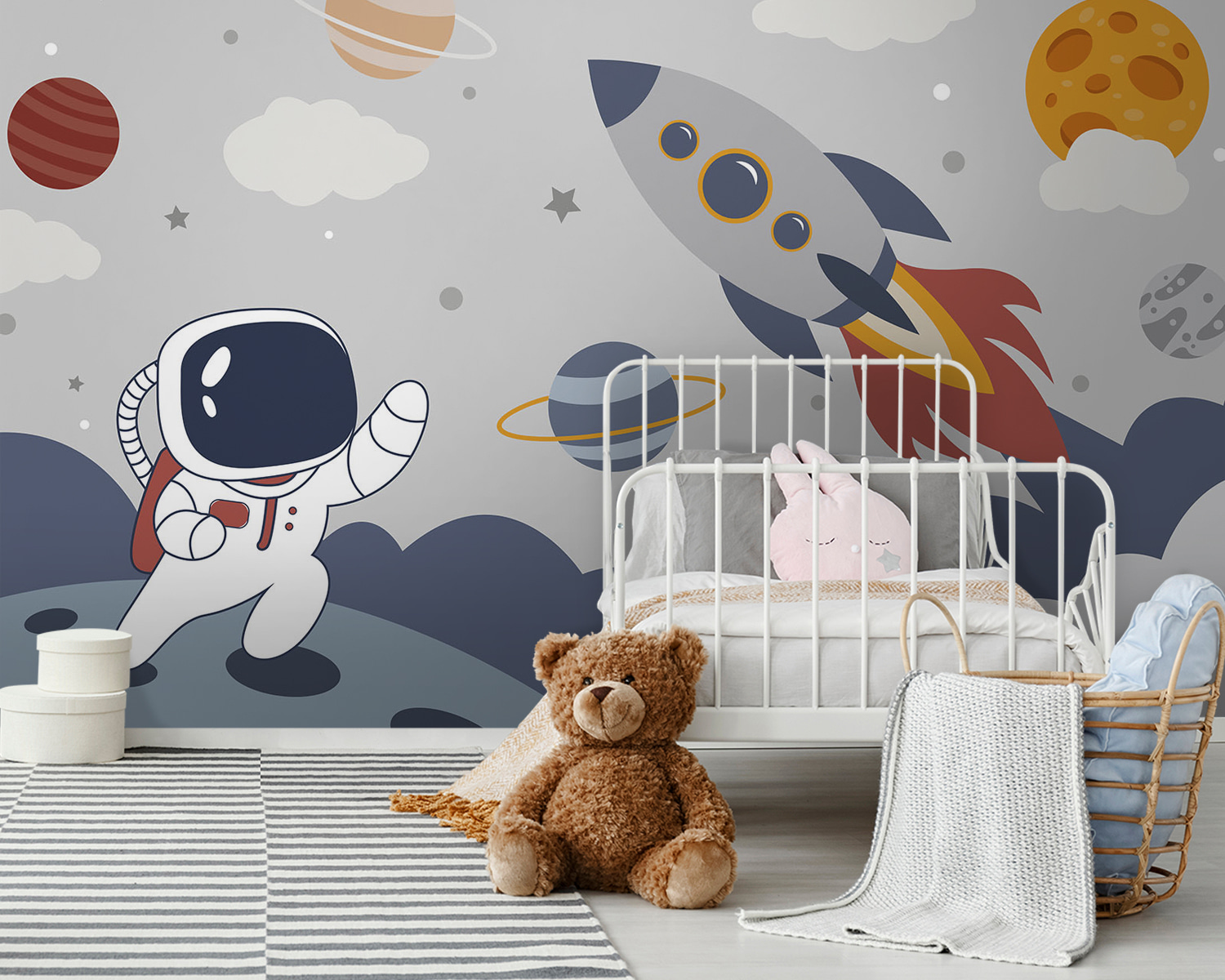 Cartoon an astronaut walking on a planet with a rocket in the sky Cartoon an astronaut walking on a planet with a rocket in the sky