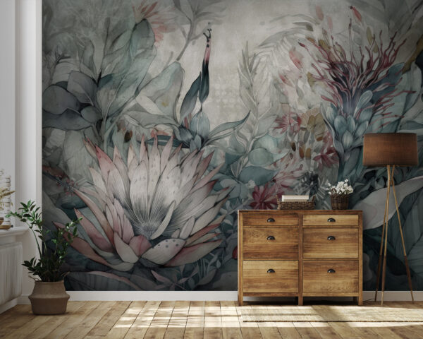 Schilderij van bloemen en bladeren Schilderij van bloemen en bladeren