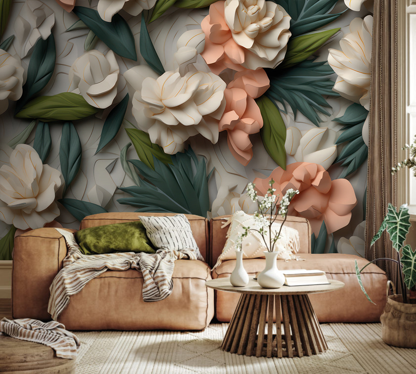 Delicate bloemen met weelderig groen.