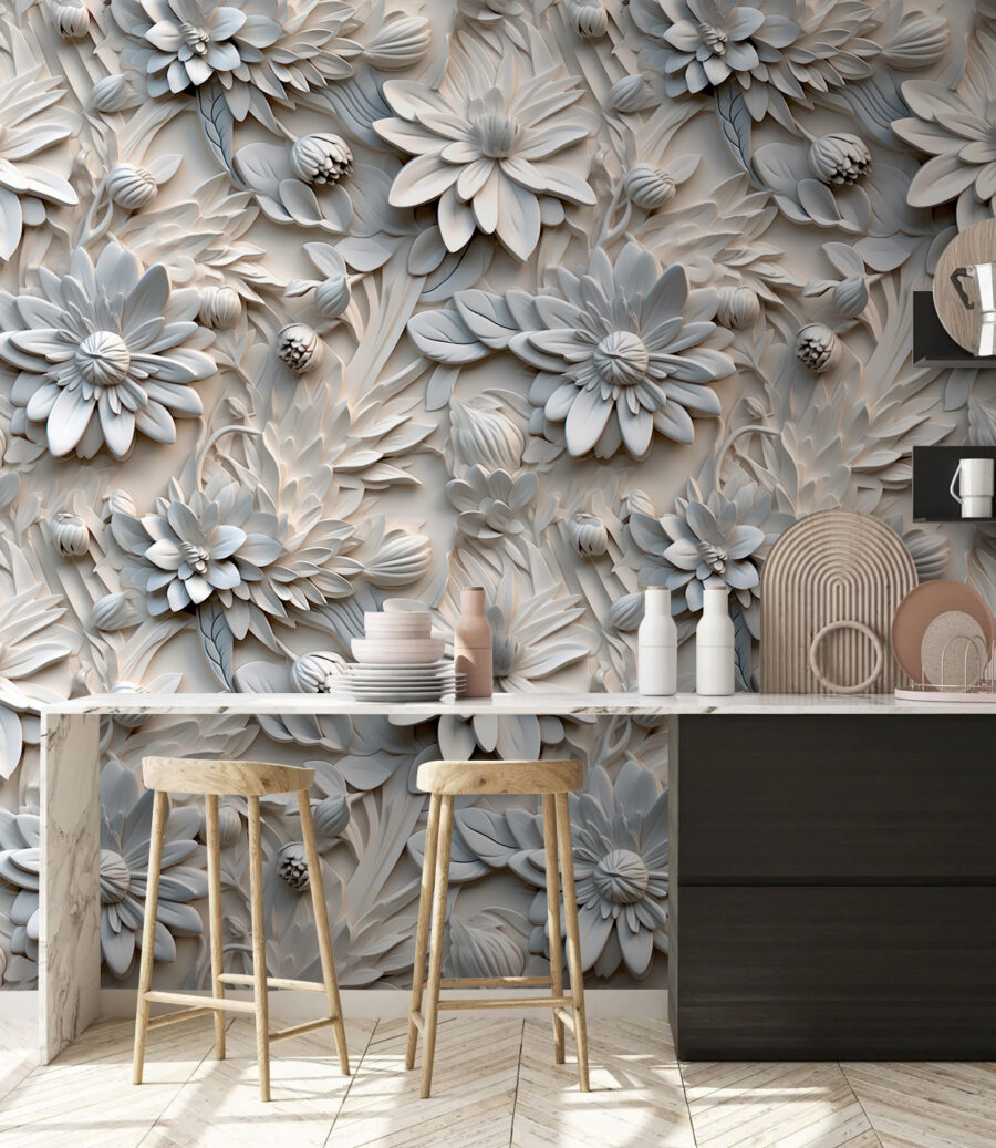 Wit bloempatroon op een muur Wit bloempatroon op een muur