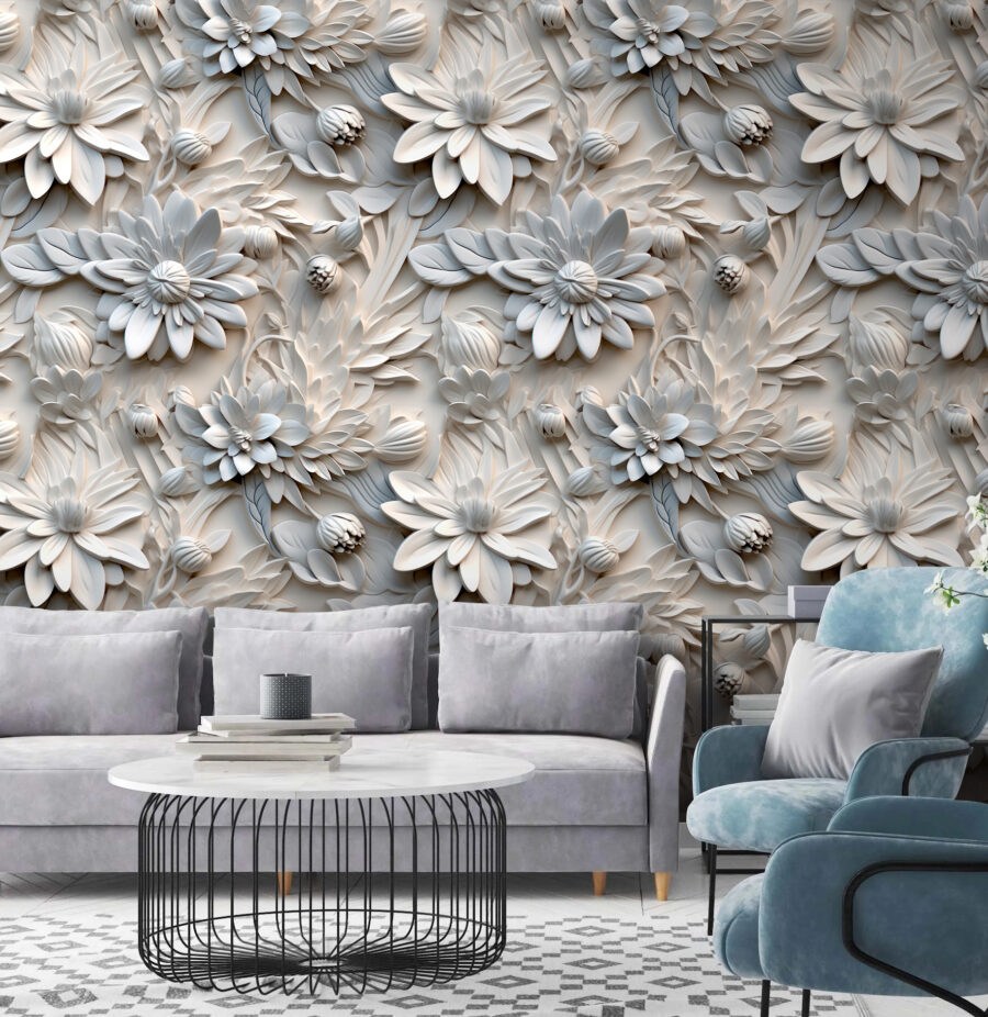 Wit bloempatroon op een muur Wit bloempatroon op een muur