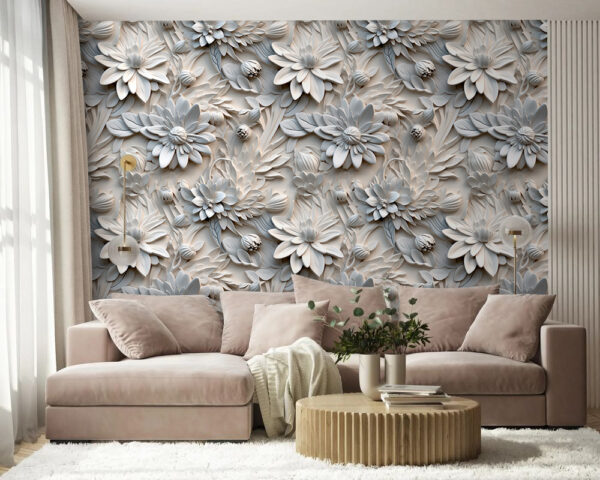 Wit bloempatroon op een muur Wit bloempatroon op een muur