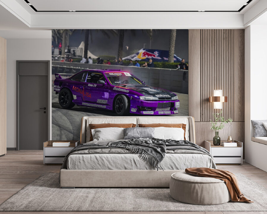Paarse auto op een circuit