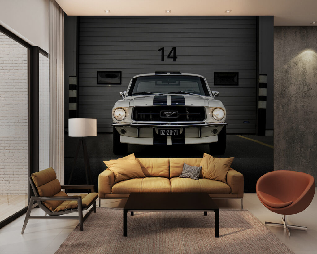 Car parked in front of a garage door Car parked in front of a garage door