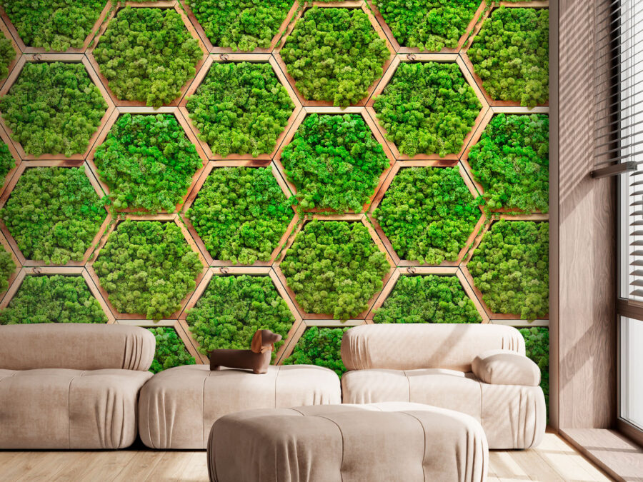 Muur van planten in zeshoeken