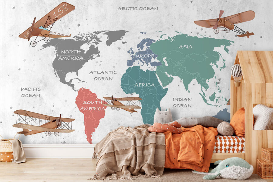 Fotobehang Wereldkaart met vliegtuigen - Afbeelding 2
