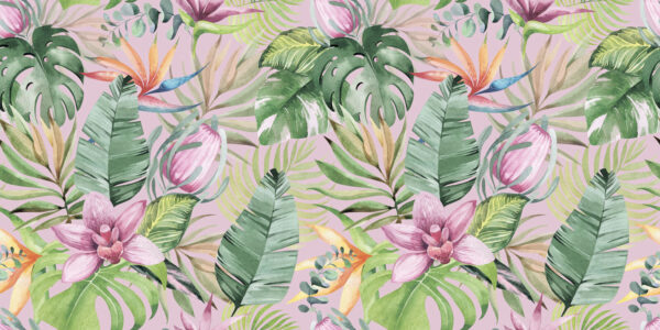 Patroon van tropische bladeren en bloemen Patroon van tropische bladeren en bloemen