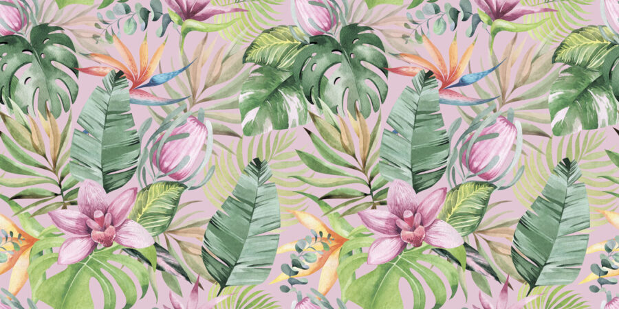 Patroon van tropische bladeren en bloemen Patroon van tropische bladeren en bloemen