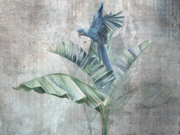 Blauwe papegaai op een bananenblad Blauwe papegaai op een bananenblad