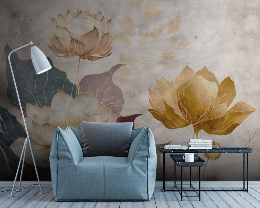 Schilderij van bloemen en bladeren Schilderij van bloemen en bladeren