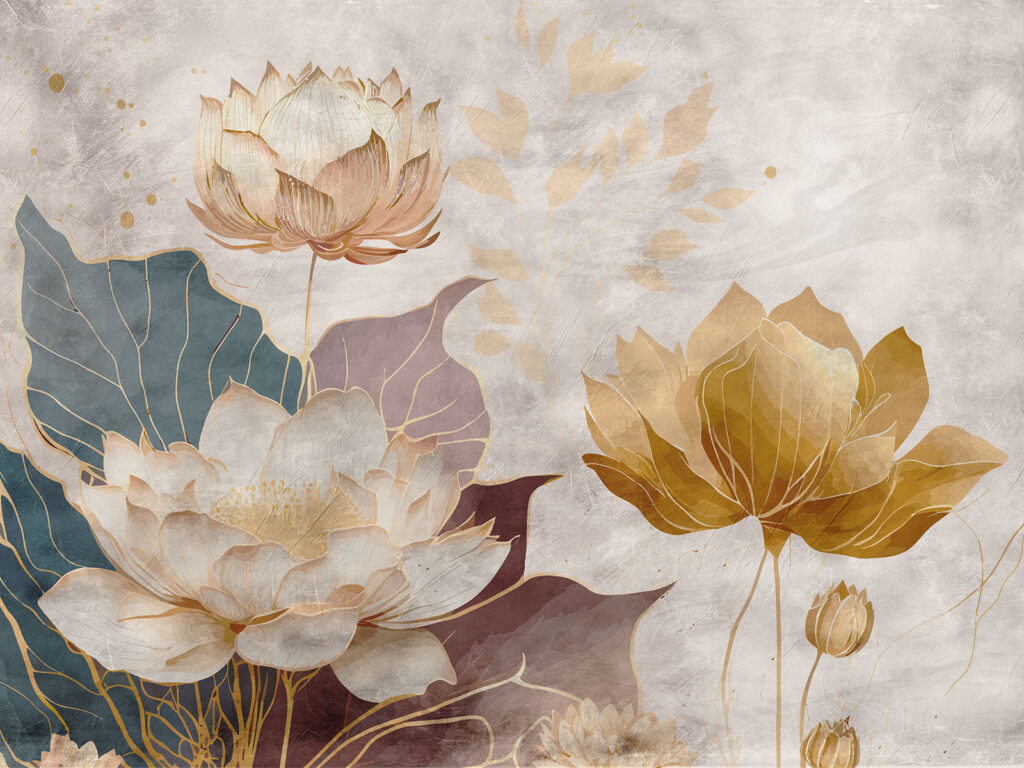 Schilderij van bloemen en bladeren Schilderij van bloemen en bladeren