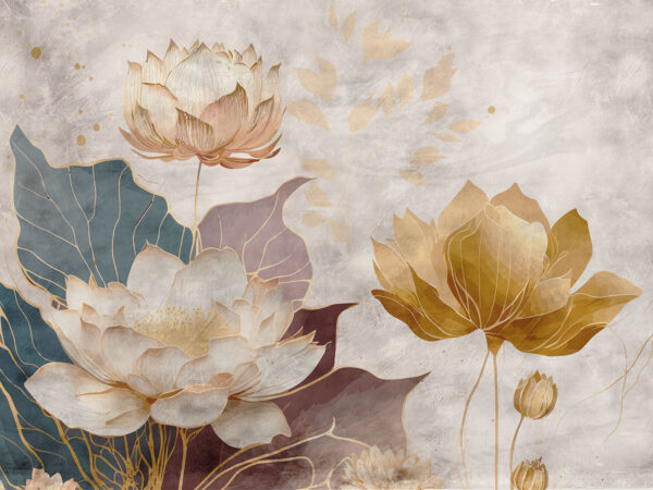 Schilderij van bloemen en bladeren Schilderij van bloemen en bladeren