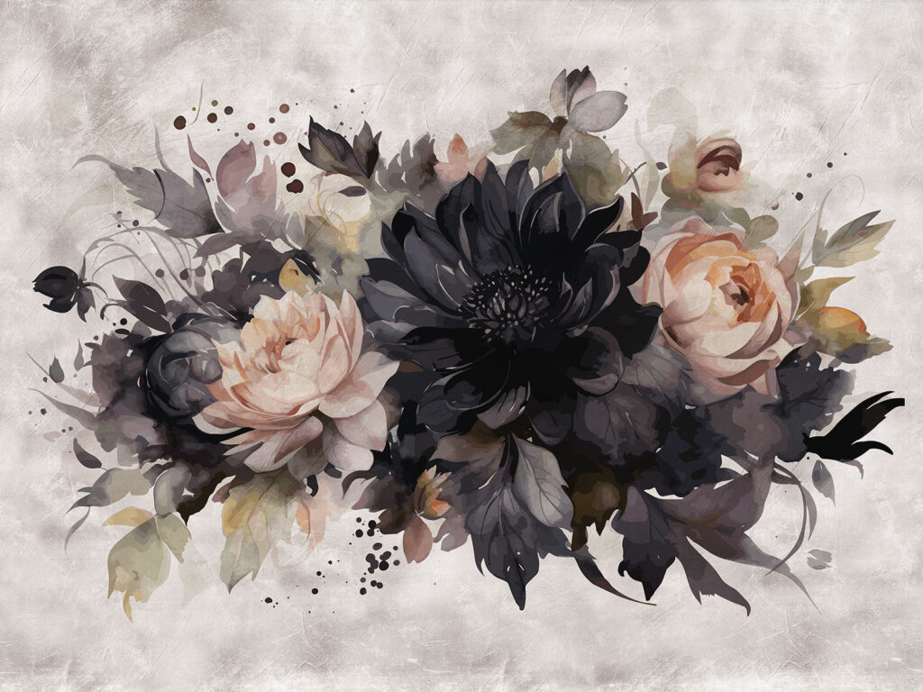 Schilderij van bloemen en bladeren Schilderij van bloemen en bladeren