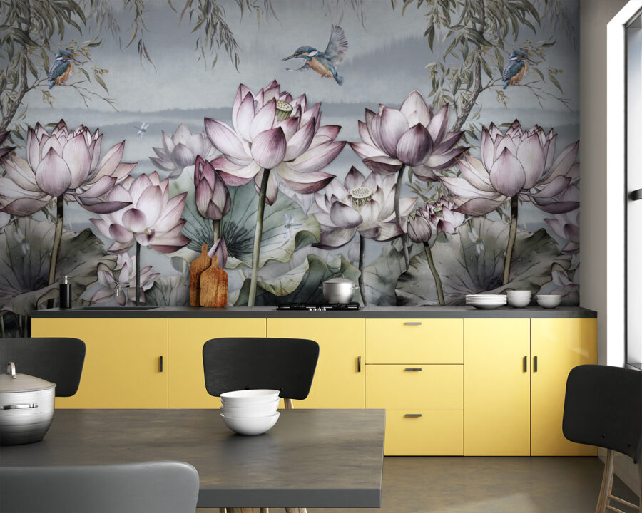 Schilderij van bloemen en een vogel Schilderij van bloemen en een vogel