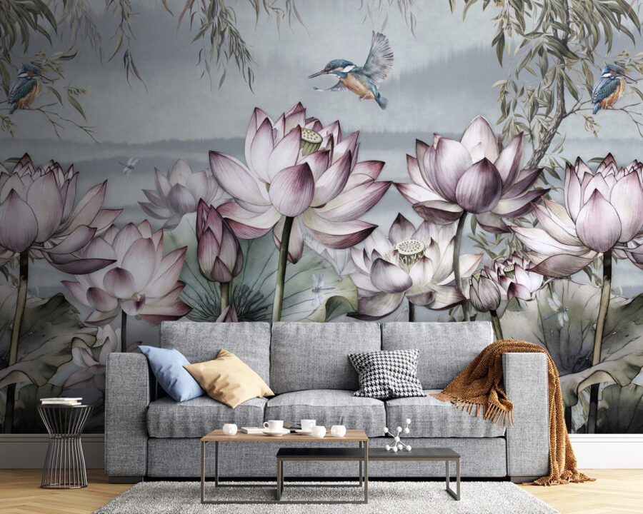 Schilderij van bloemen en een vogel Schilderij van bloemen en een vogel
