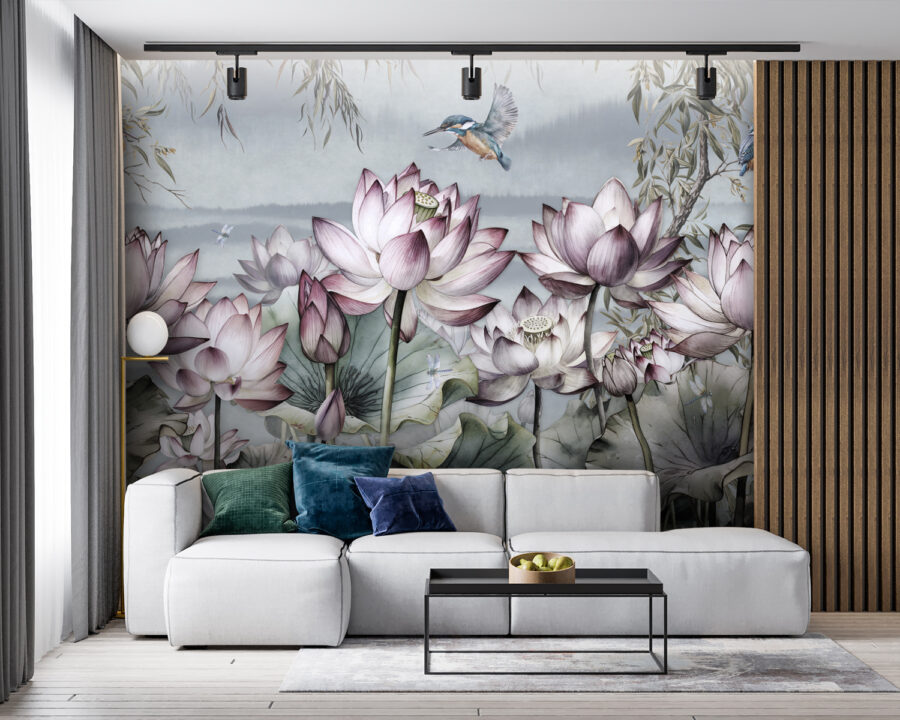 Schilderij van bloemen en een vogel Schilderij van bloemen en een vogel