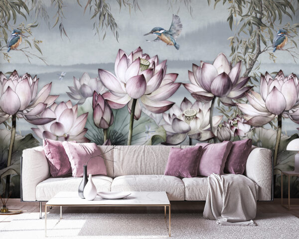 Schilderij van bloemen en een vogel Schilderij van bloemen en een vogel