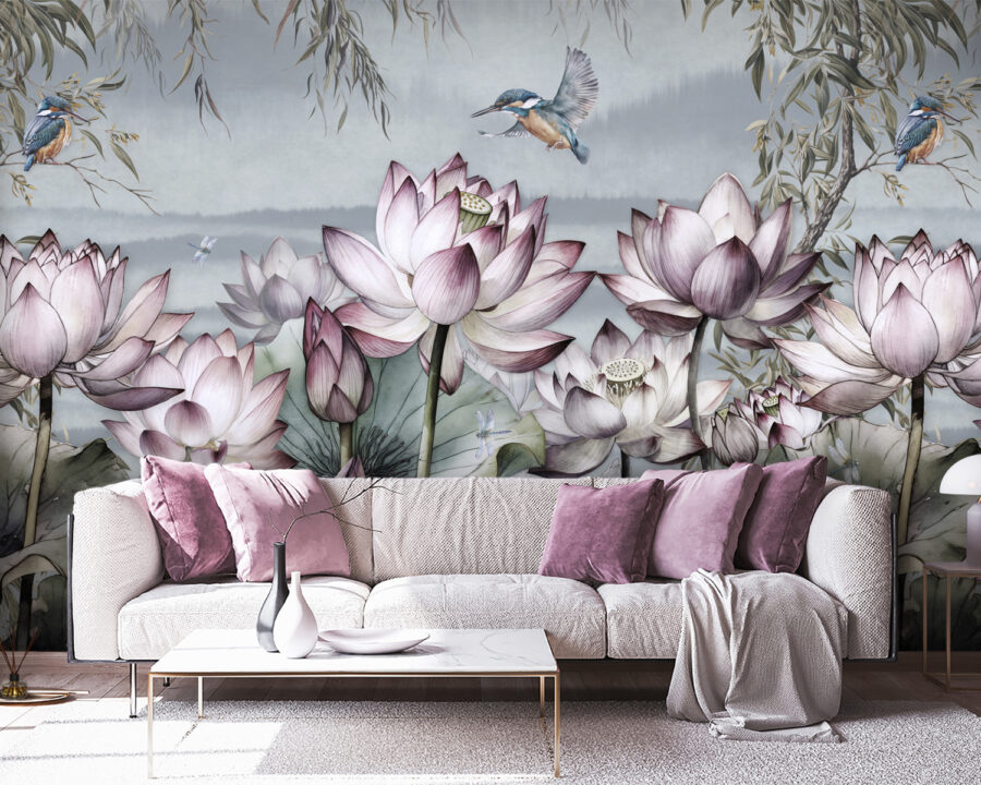 Schilderij van bloemen en een vogel Schilderij van bloemen en een vogel