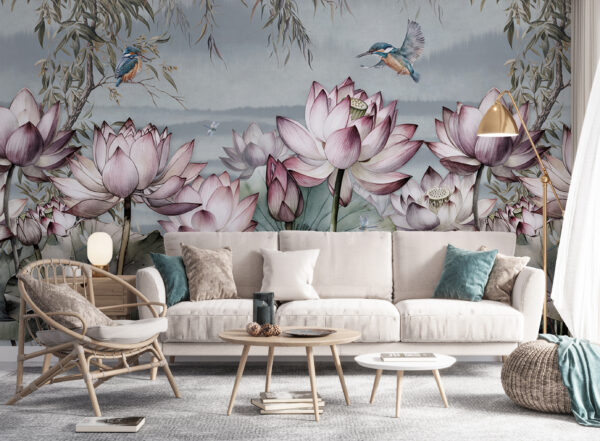 Schilderij van bloemen en een vogel Schilderij van bloemen en een vogel